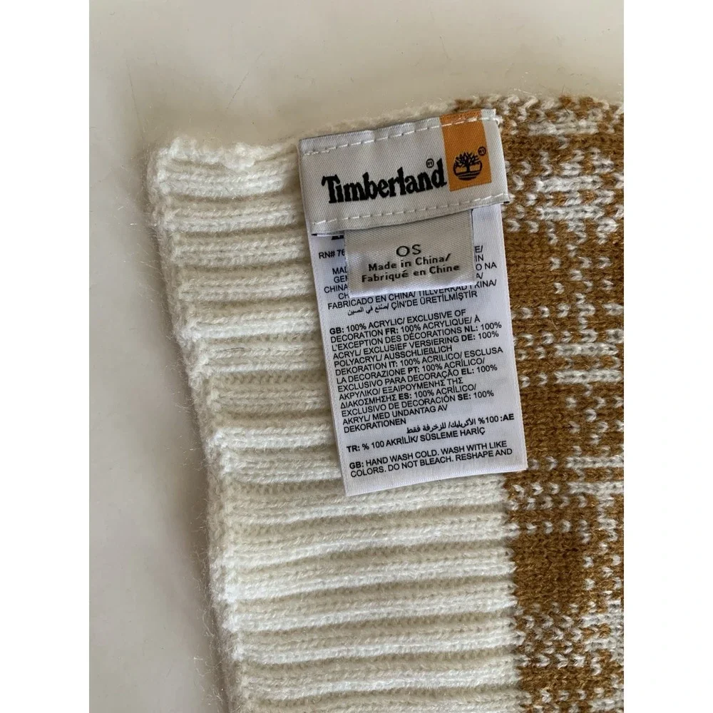 Timberland Plaid Knit Scarf Tan Cream NWOT Unisex Winter Cozy Soft Retails $60